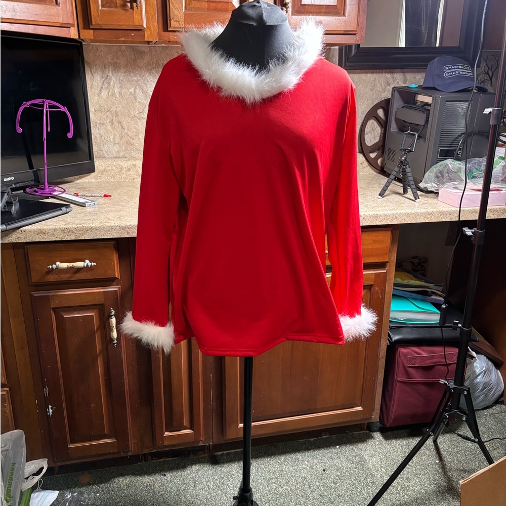 Red Top with White Fur Trim